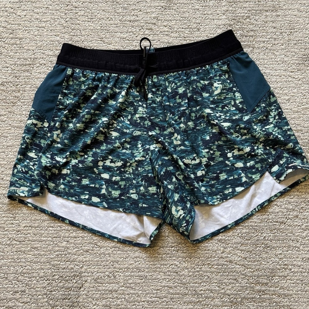 Smartwool Merino Sport Lined Shorts Women's Med. Teal Green Print Hiking Running